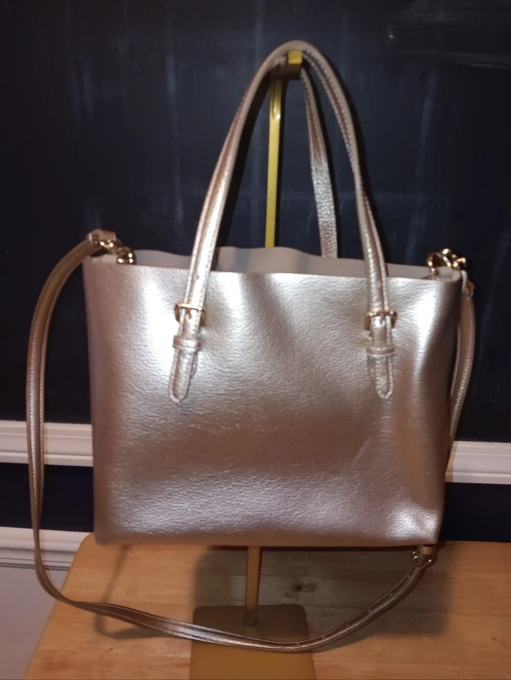 Coach Metallic Small Leather Tote Bag With Star Charm And Long Strap